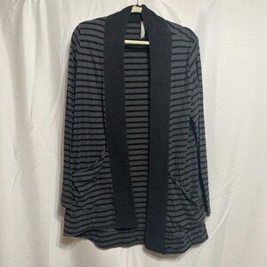 Indigenous Striped Long Sleeve Open Cardigan L Cotton Gray Sweater